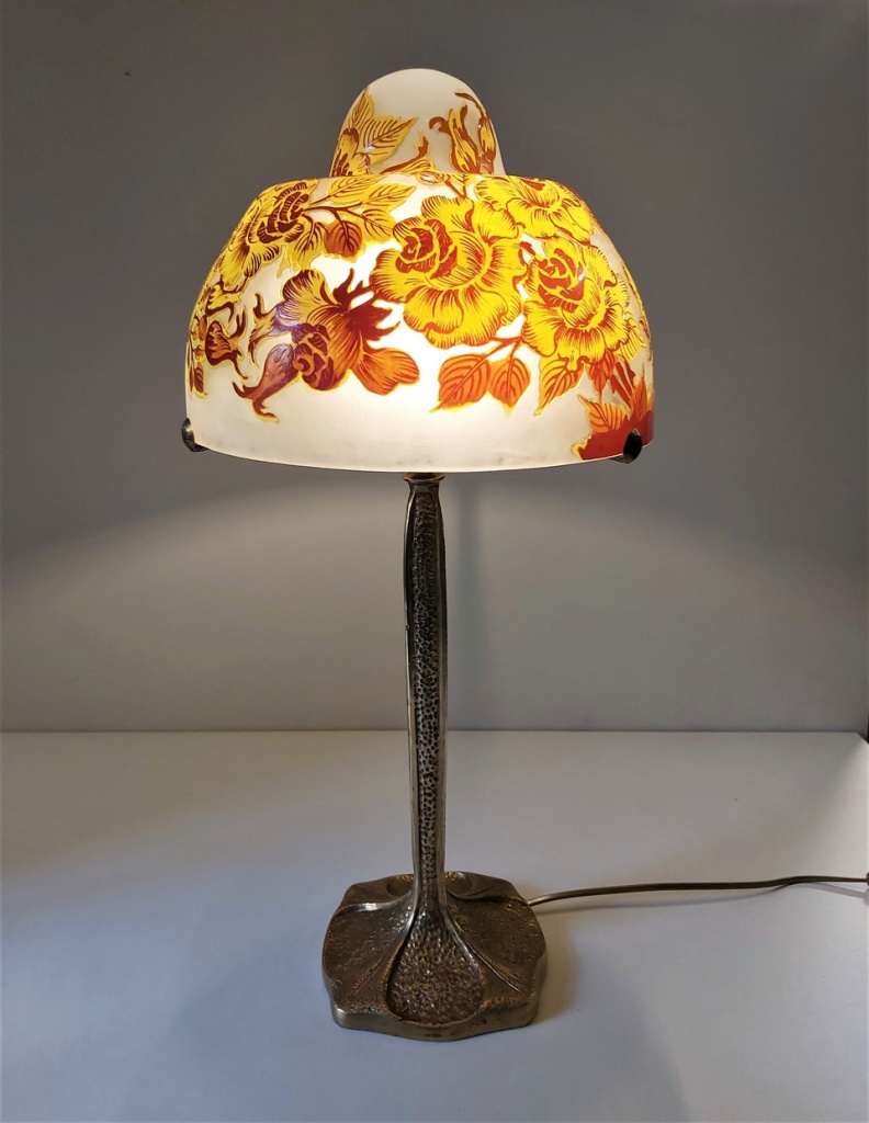 Lampe champignon pâte de verre fer forgé Art nouveau déco Daum Muller  Delatte