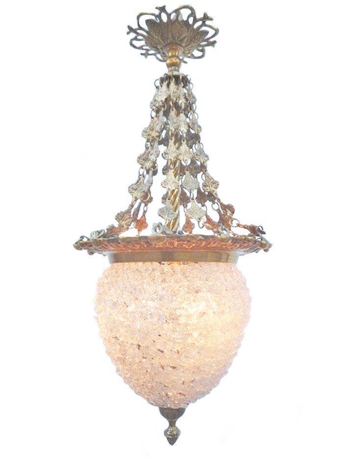 Lustre cristaux de verre, plafonnier cristaux de verre, suspension cristaux de verre, modèle m SISI BLANC MM. Hauteur 70 cm. Bronze et fleurs de verre